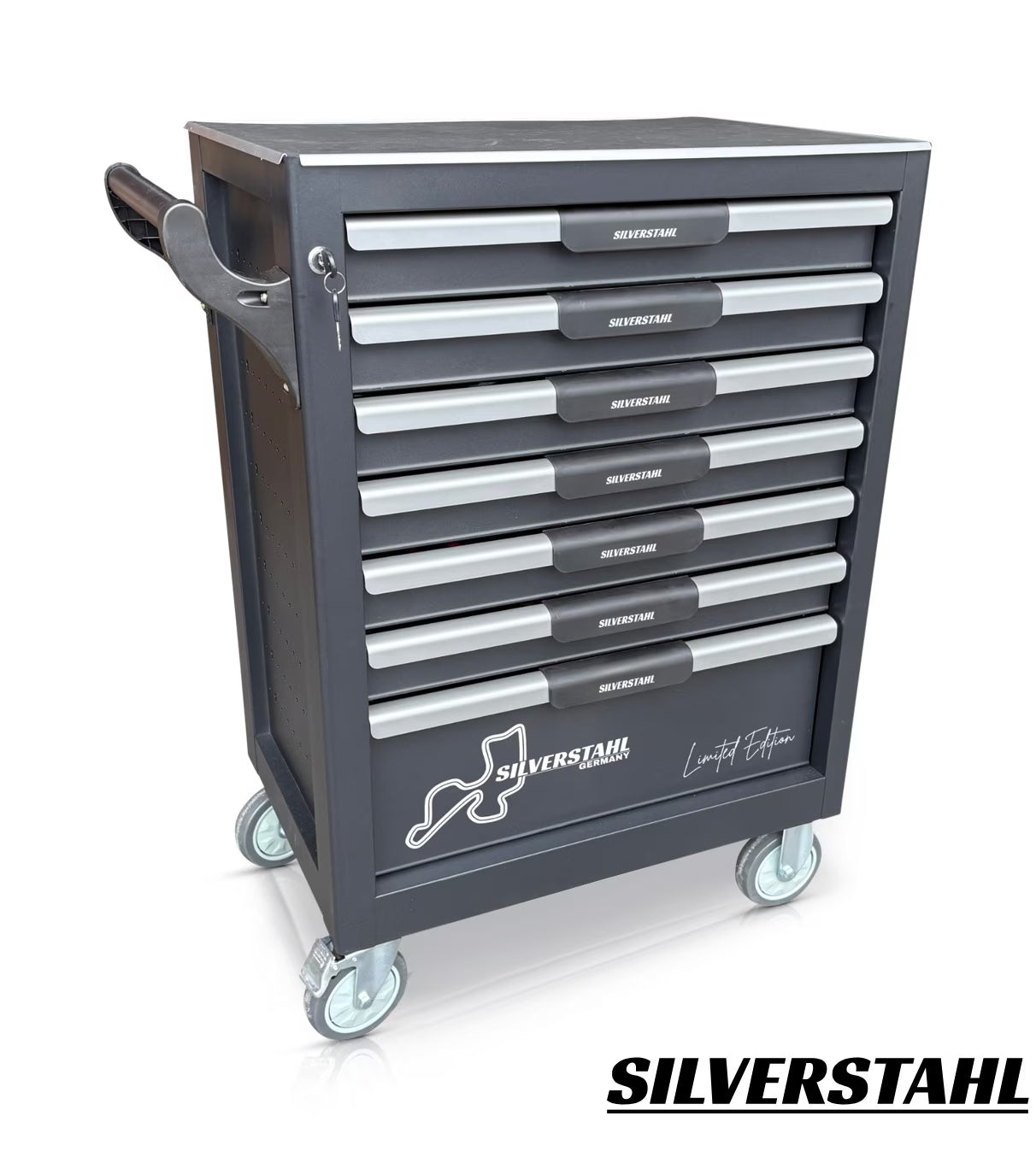 Silverstahl 266-piece Sturdy Tool Trolley with 7 Drawers with Tools – Lockable – Workshop Trolley